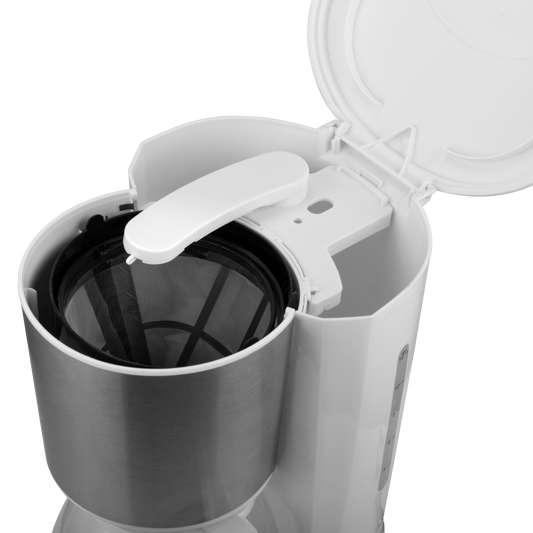 Cafetera GRUTA de Fabrilamp en color blanco, vista lateral con indicador de nivel de agua