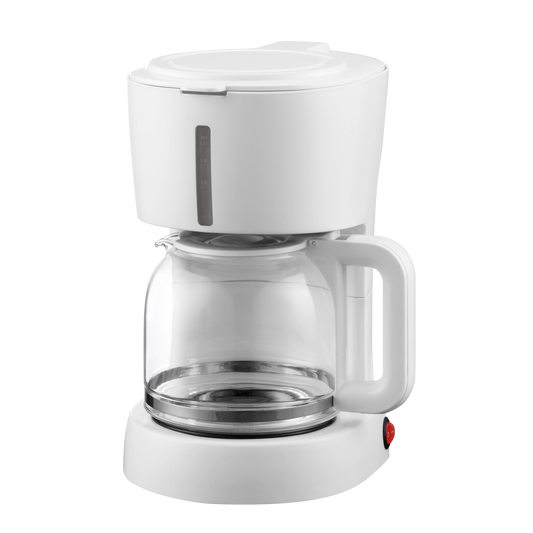 Vista lateral de la cafetera BRUMA blanca de Fabrilamp / Abrila con visor de nivel de agua