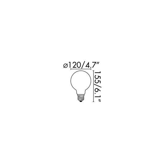 Plano con medidas de Bombilla LED Decorativa G95 E27 8W Luz Cálida 2200K CRI90 Blanca Faro