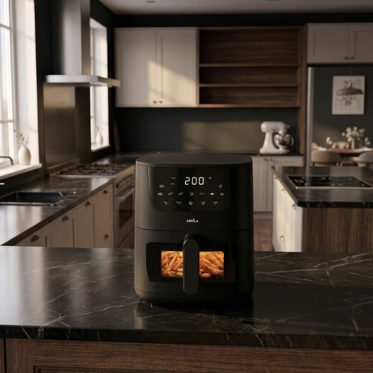 Freidora de Aire PANPA 5L 1500W Negra, vista lateral con panel táctil
