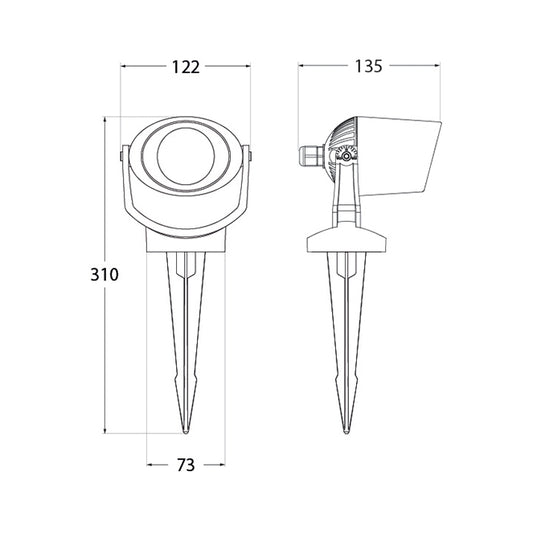 Pincho TOMMY fabricado en resina color gris con luz LED, ideal para exterior