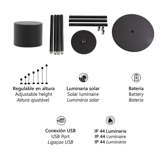 Pie de salón solar Eliseo negro en configuración sobremesa - Ambiente interior