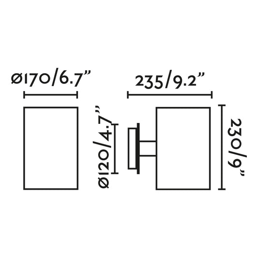 Plano con medidas de Aplique de Pared Guadalupe Negro y Beige Faro Lab