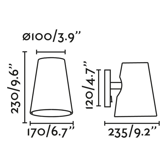 Plano con medidas de Aplique de Pared LUPE Negro y Beige Diseño Jordi Busquets FARO