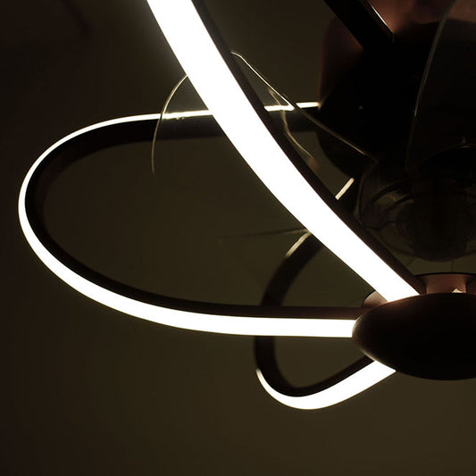 Detalles del Ventilador de Techo LUMIT JURA Marrón (Ref. 202495602) de Interlusa: 5 aspas, 53.5cm, luz LED regulable 5260lm (3000-6500K), mando a distancia, app Smart Elfin. Ventilador de techo AC silencioso, colección JURA.