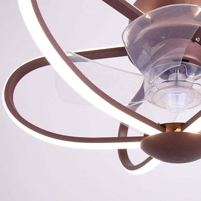 Detalles del Ventilador de Techo LUMIT JURA Marrón (Ref. 202495602) de Interlusa: 5 aspas, luz LED regulable 5260 lm (74W, 3000-6500K), Ø53.5cm, mando a distancia, app Smart Elfin. Colección JURA.