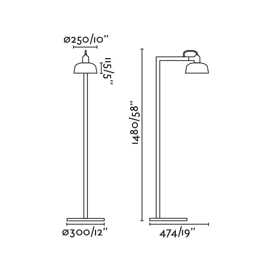 Plano con medidas de Lámpara de Pie Tatawin Verde Brillo 135 cm FARO