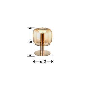 Plano con medidas de Lámpara de Sobremesa Icon 20 cm Oro y Cristal Ámbar Schuller
