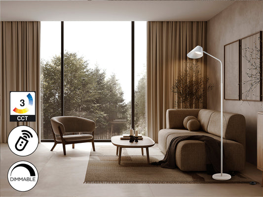 Lámpara de Pie Esino 10W LED Blanco Mate con Mando Schuller en ambiente decorado | Schuller