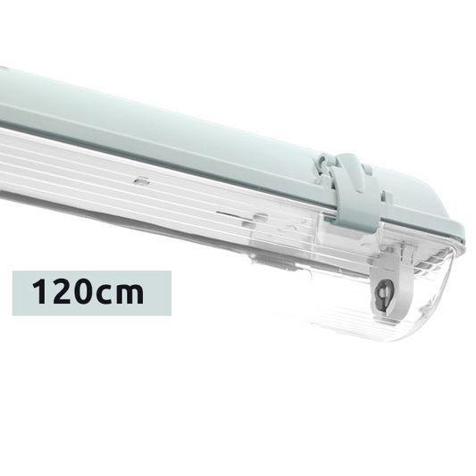 Armadura Estanca LINESTA 126 cm Gris para Tubo LED T8 Interlusa instalada en ambiente decorativo de salón o dormitorio | Interlusa