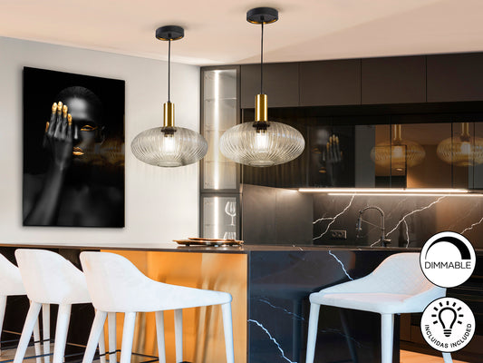 Lámpara Colgante Norma 30 cm Cristal Transparente Negro Schuller en ambiente decorado | Schuller