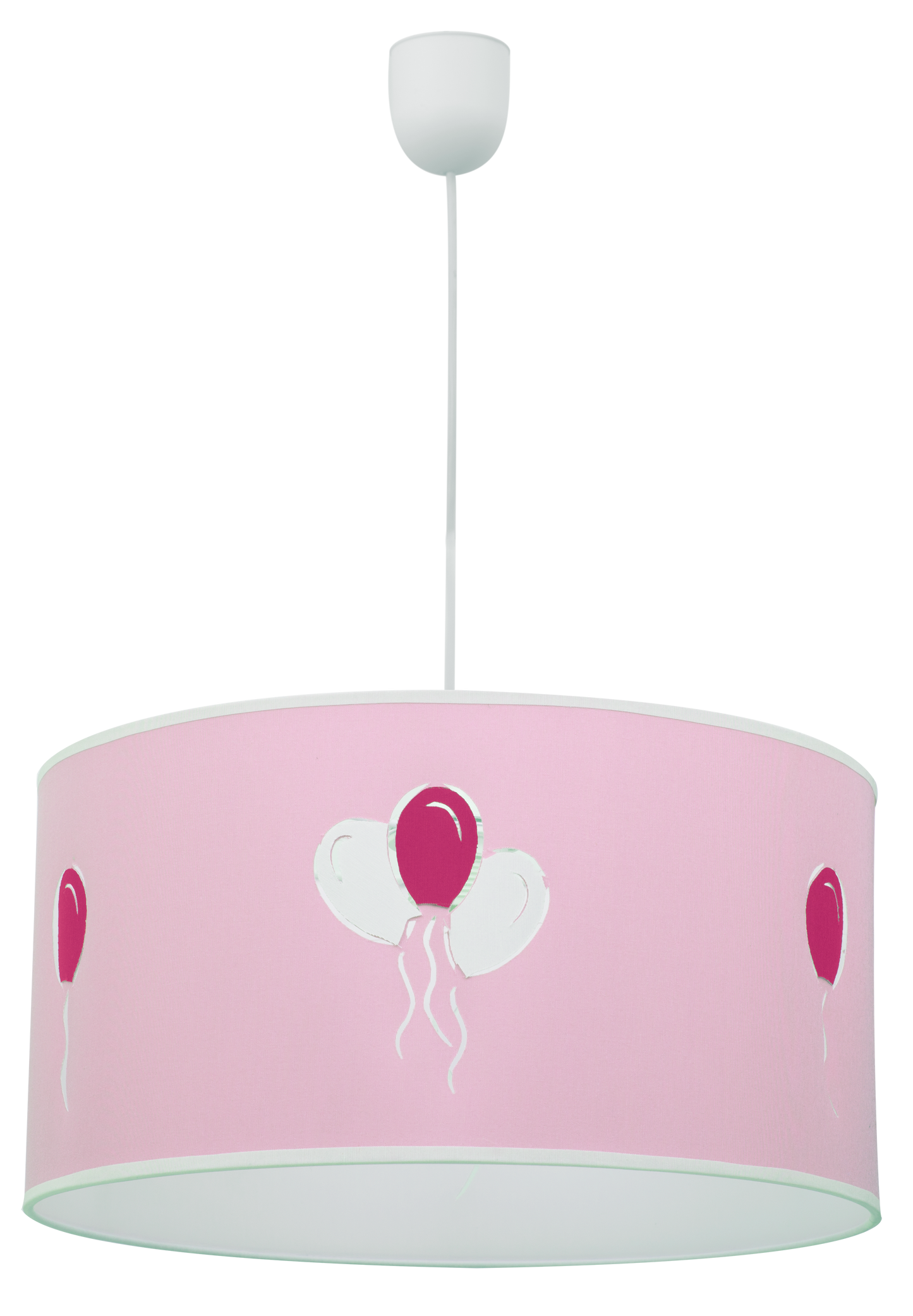 Lámpara colgante Globitos fabricada en textil rosa, ideal para iluminar la habitación infantil