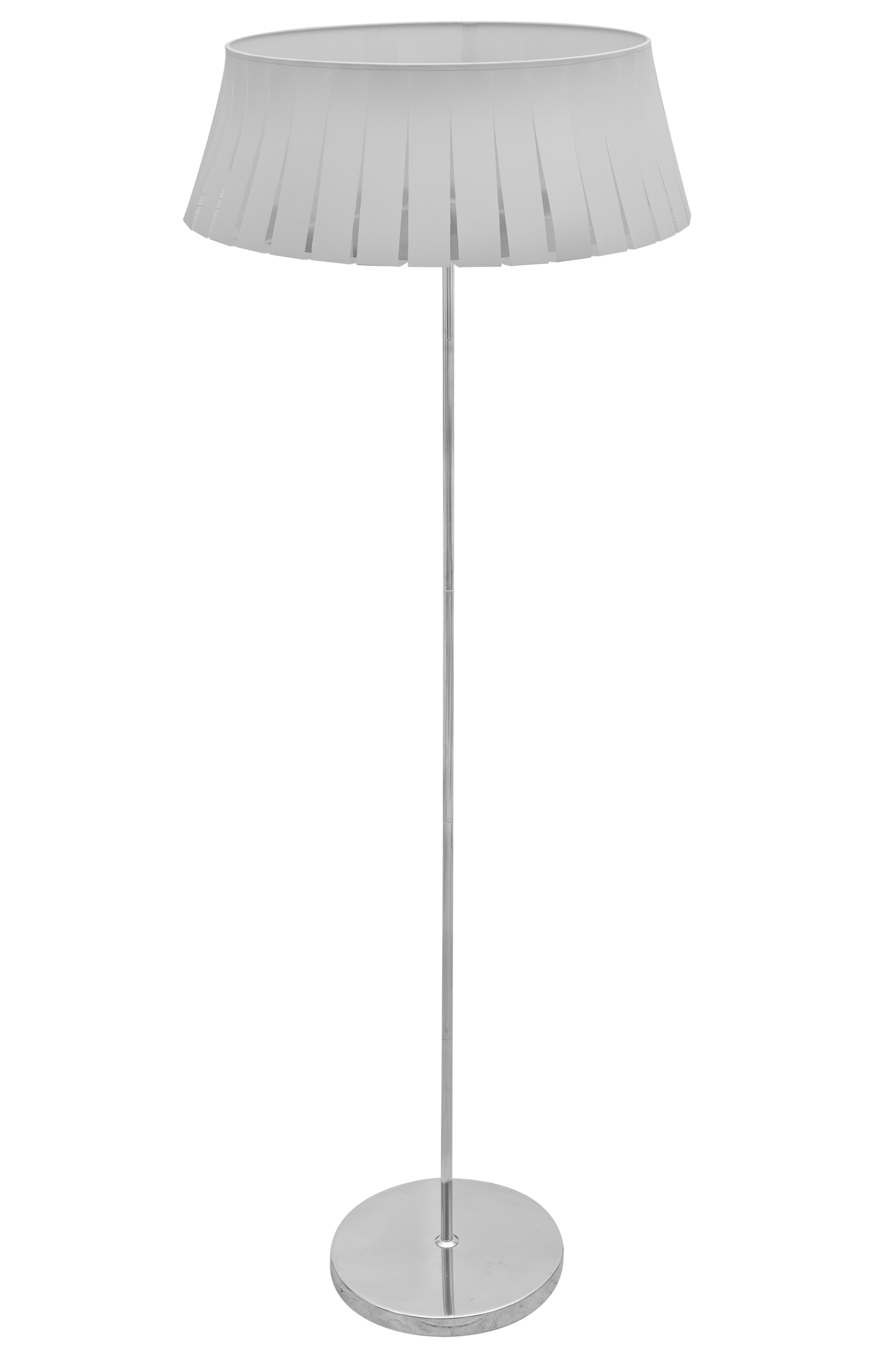 Lámpara de pie fabricada en material resistente color blanco, ideal para iluminación ambiental