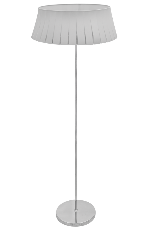 Lámpara de pie fabricada en material resistente color blanco, ideal para iluminación ambiental