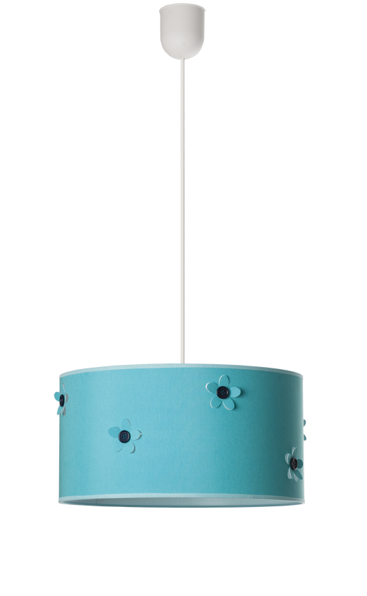 Colgante Boton fabricado en textil color azul turquesa, ideal para niños