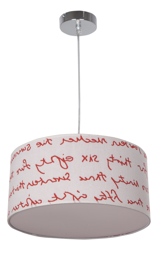 Lámpara colgante Letters fabricada en blanco y rojo, ideal para luz difusa