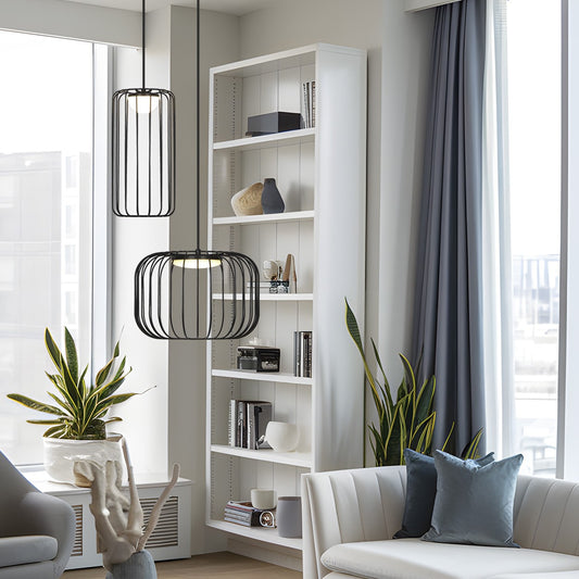 Colgante Pitt negro instalado en comedor moderno - Ambiente iluminado