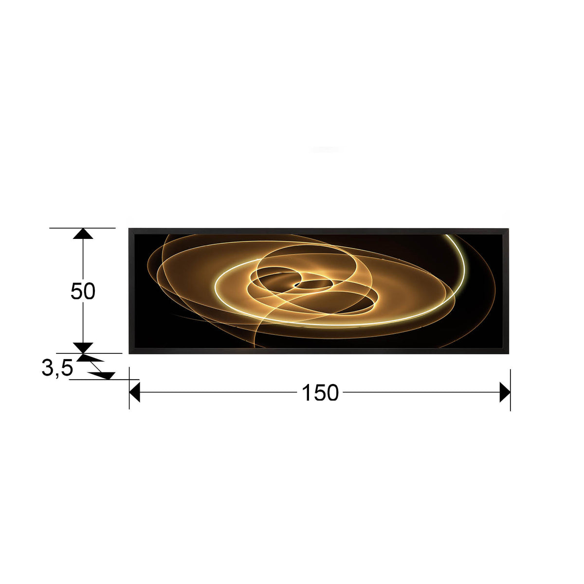 Plano con medidas de Cuadro Luminoso LED Trazados 150x50 cm Marco Negro Schuller