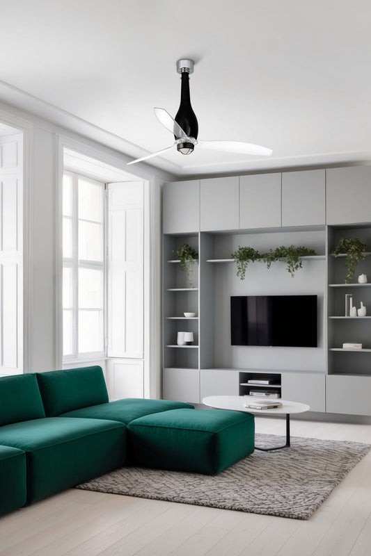 Ventilador ETERFAN fabricado en acero y cristal, color negro