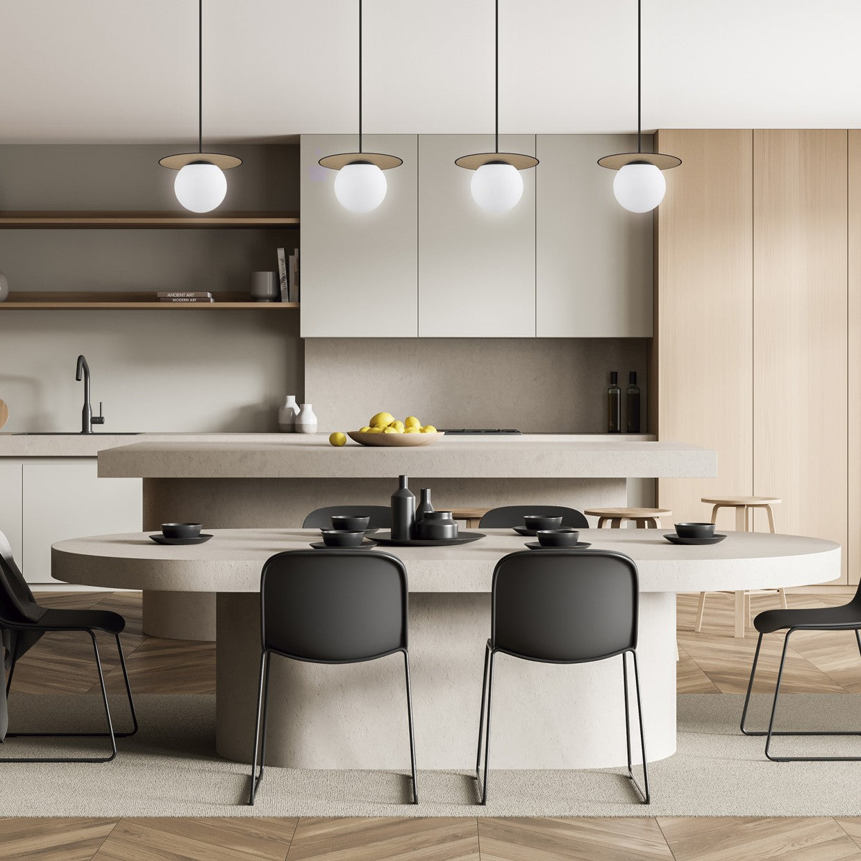 Detalle del difusor opal y estructura rafia de la lámpara colgante Astor ALEMAR - Vista lateral