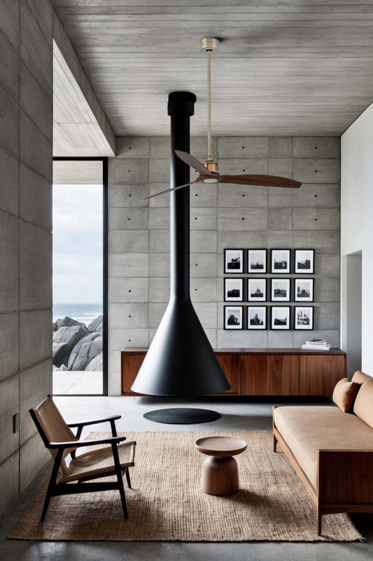 Ventilador JUST FAN M fabricado en Acero color Oro Viejo y aspas Nogal