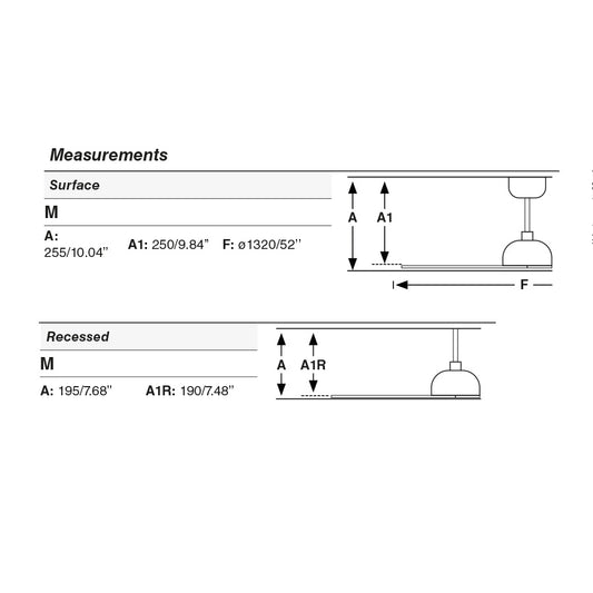 Plano con medidas de Ventilador de Techo Empotrado Gotland M Blanco Mate Motor DC Faro