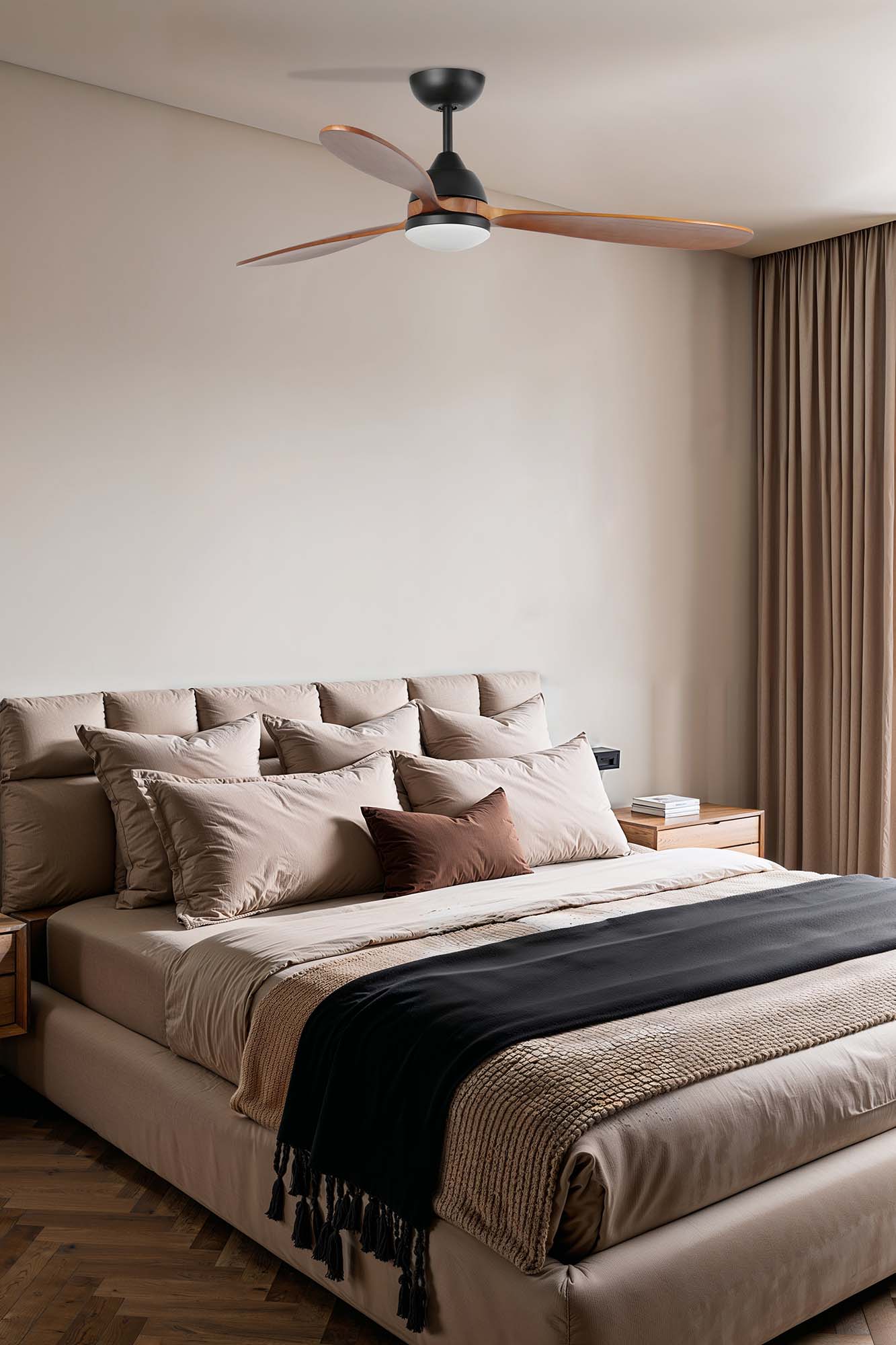 Ventilador de techo LED FARO Poros L 33527WT, negro/nogal, serie 3324, con sistema Tuya Smart, 6 velocidades, silencioso, 132cm, LuzGurú