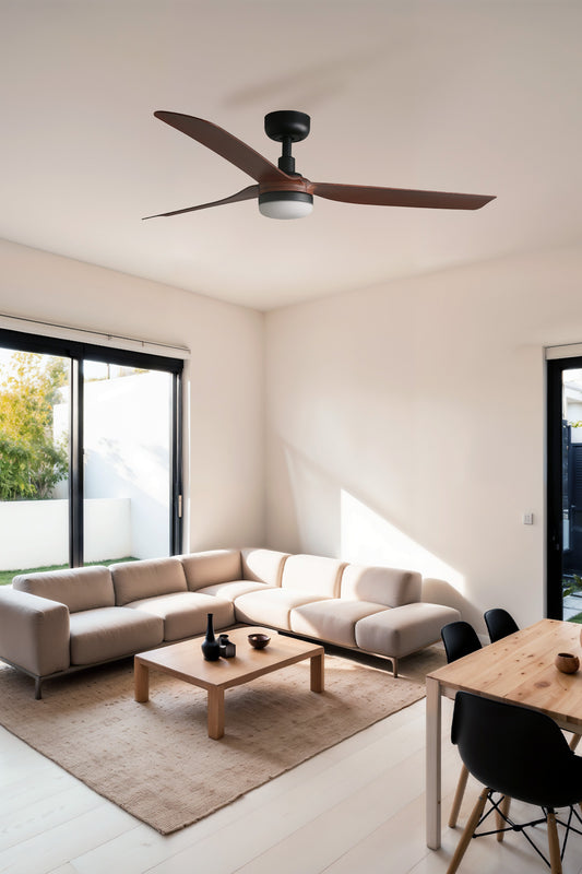 Ventilador PUNT M fabricado en ABS y Nogal, color negro mate