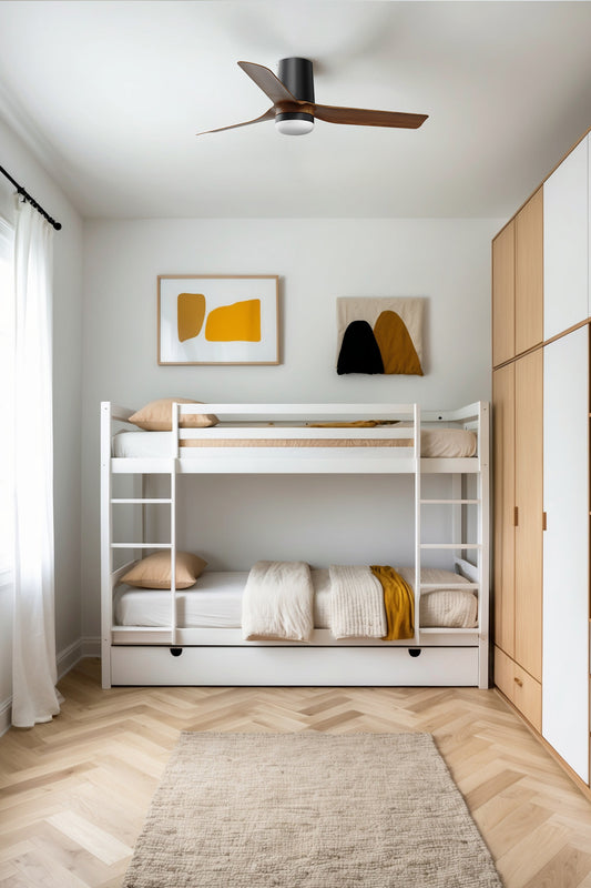 Ventilador de techo LED inteligente FARO MINI PUNT TUB S 33835WT-1TW, negro/nogal, con luz regulable 2700-6000K, sistema Smart Tuya, 6 velocidades, 90cm.