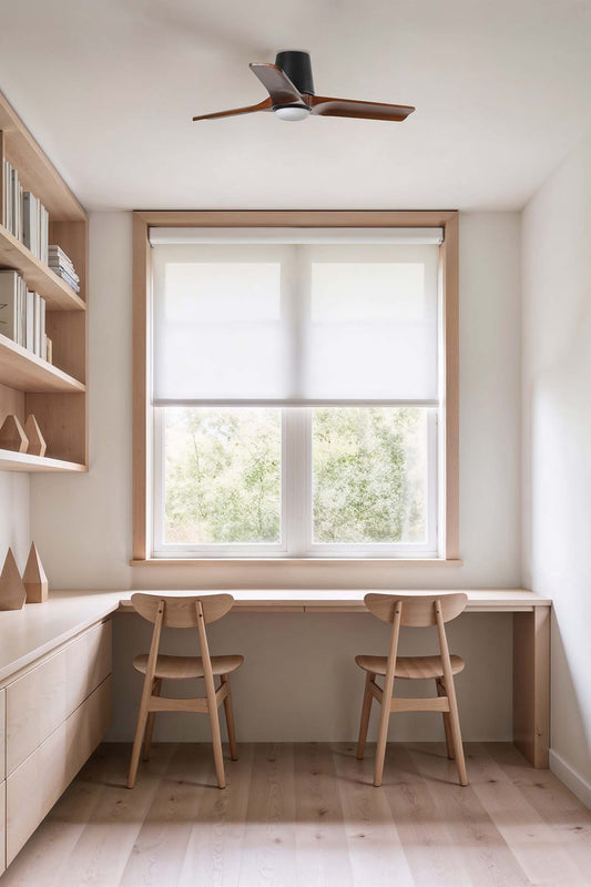 Ventilador HEYWOOD TUB fabricado en Nogal Oscuro color Negro Mate