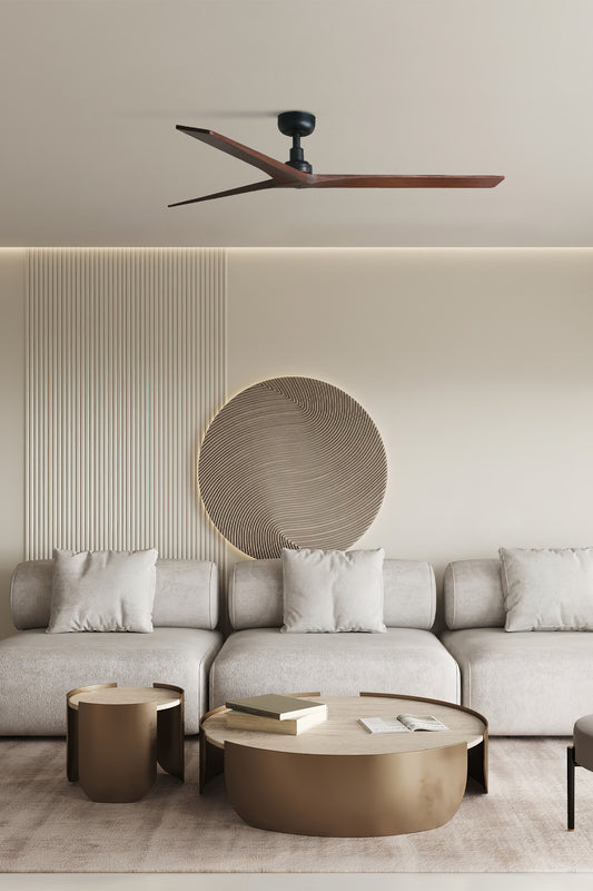Ventilador KLIM fabricado en Acero color Negro con palas de madera color Nogal