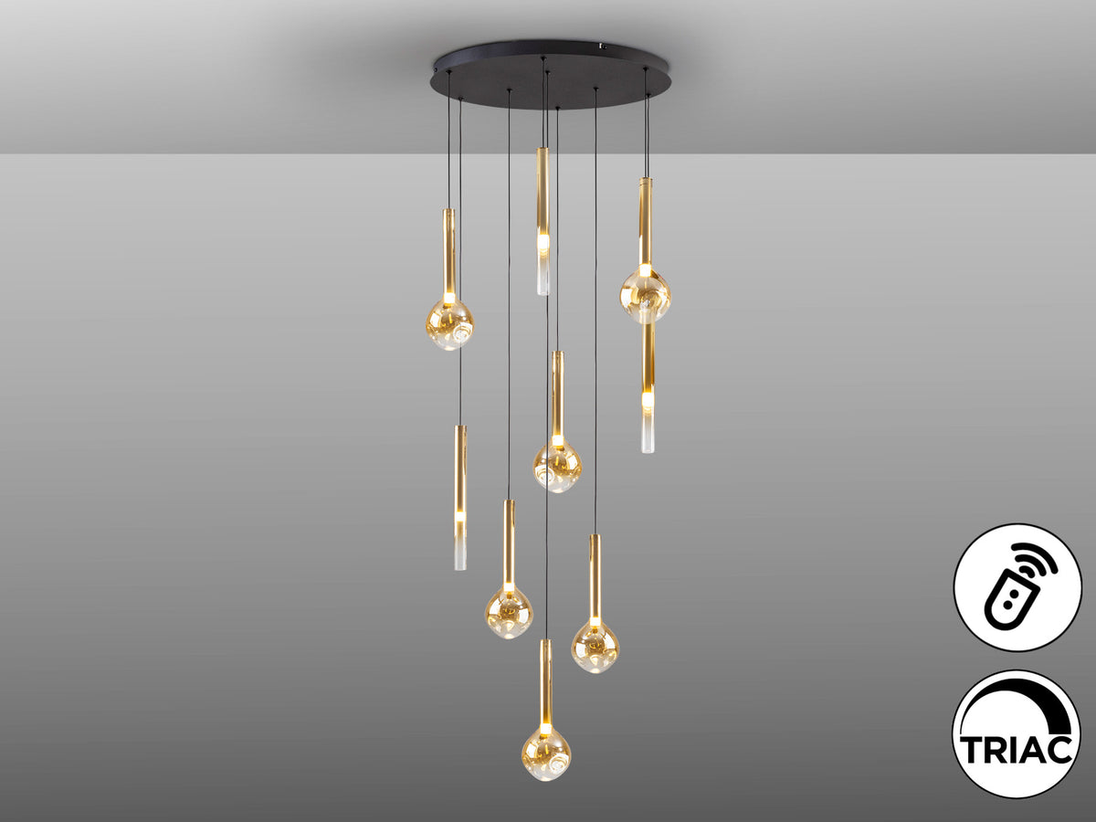 Lámpara Colgante Essenza 9 Luces LED Negra y Dorada Schuller en ambiente decorado | Schuller