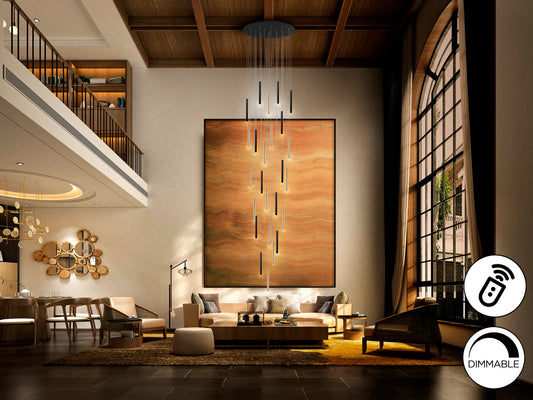 Lámpara Colgante LED Varas 25 Luces 125W Oro y Negro Schuller en ambiente decorado | Schuller