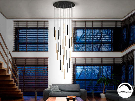 Lámpara Colgante LED Varas 25 Luces Oro y Negro Mate Schuller en ambiente decorado | Schuller