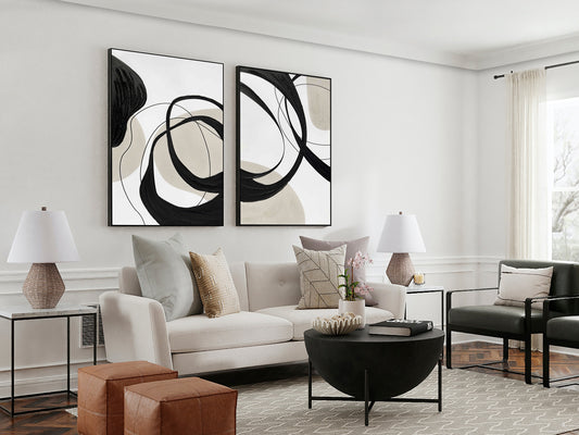 Cuadro Pintura Acrílica Actio I 80x120 cm Marco Negro Schuller en ambiente decorado | Schuller