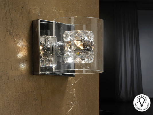 Aplique de Pared Flash 1 Luz Cromo y Cristal Smoke Schuller en ambiente decorado | Schuller