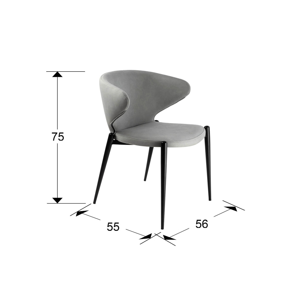 Plano con medidas de Silla Alize Gris Claro con Estructura Negra Mate Schuller