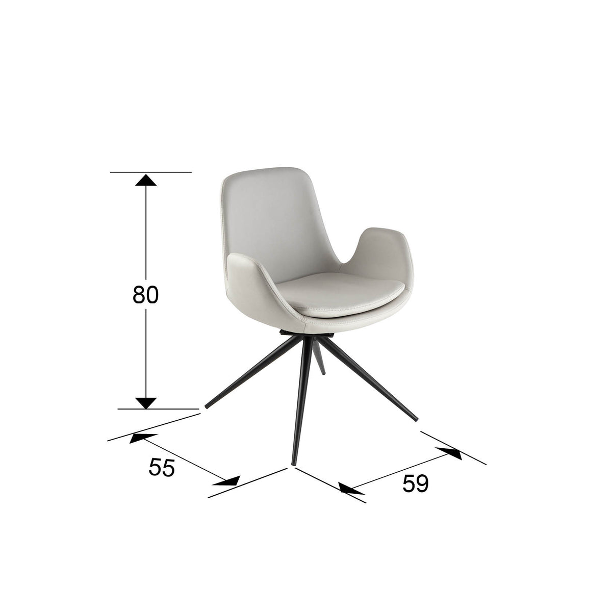 Plano con medidas de Silla Giratoria de Oficina Zuna Blanca Hueso Schuller