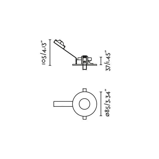 Plano con medidas de Empotrable Pinhole NIVA Blanco IP65 GU10 Faro