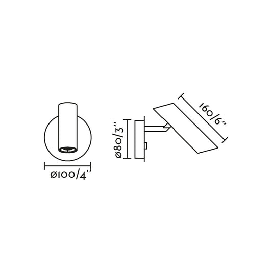 Plano con medidas de Aplique de pared LED LEO blanco mate orientable FARO