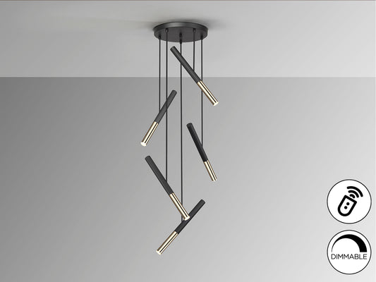Lámpara Colgante Edna 5 Luces LED Dimable Negro y Oro Schuller en ambiente decorado | Schuller