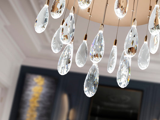 Lámpara Colgante Lágrimas 20L Oro Rosa Cristal Schuller en ambiente decorado | Schuller