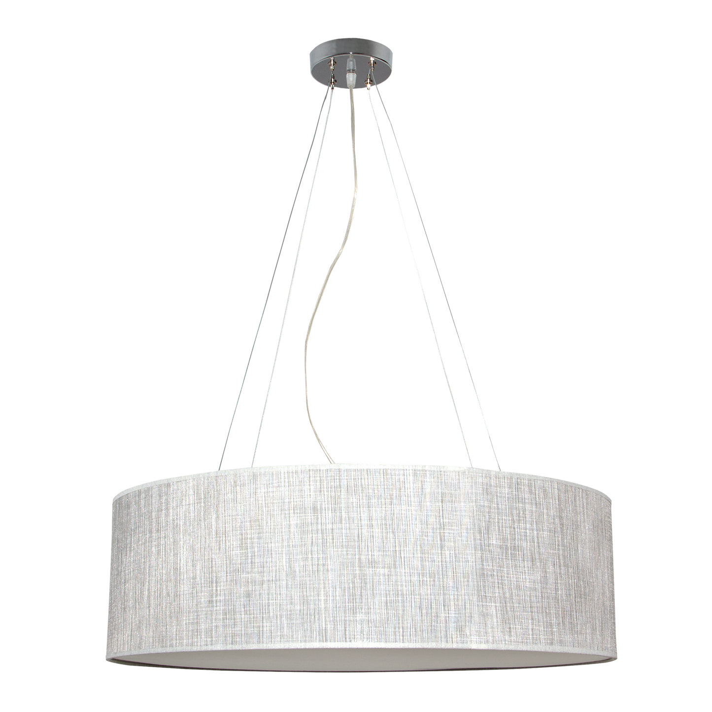 Lámpara colgante Asunción fabricada en metal y textil color gris, ideal para salón