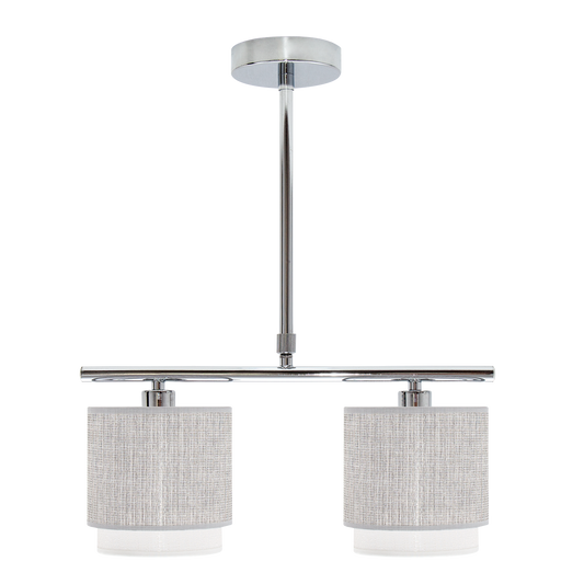 Lámpara Kenya fabricada en metal y textil color gris/blanco, ideal para salón