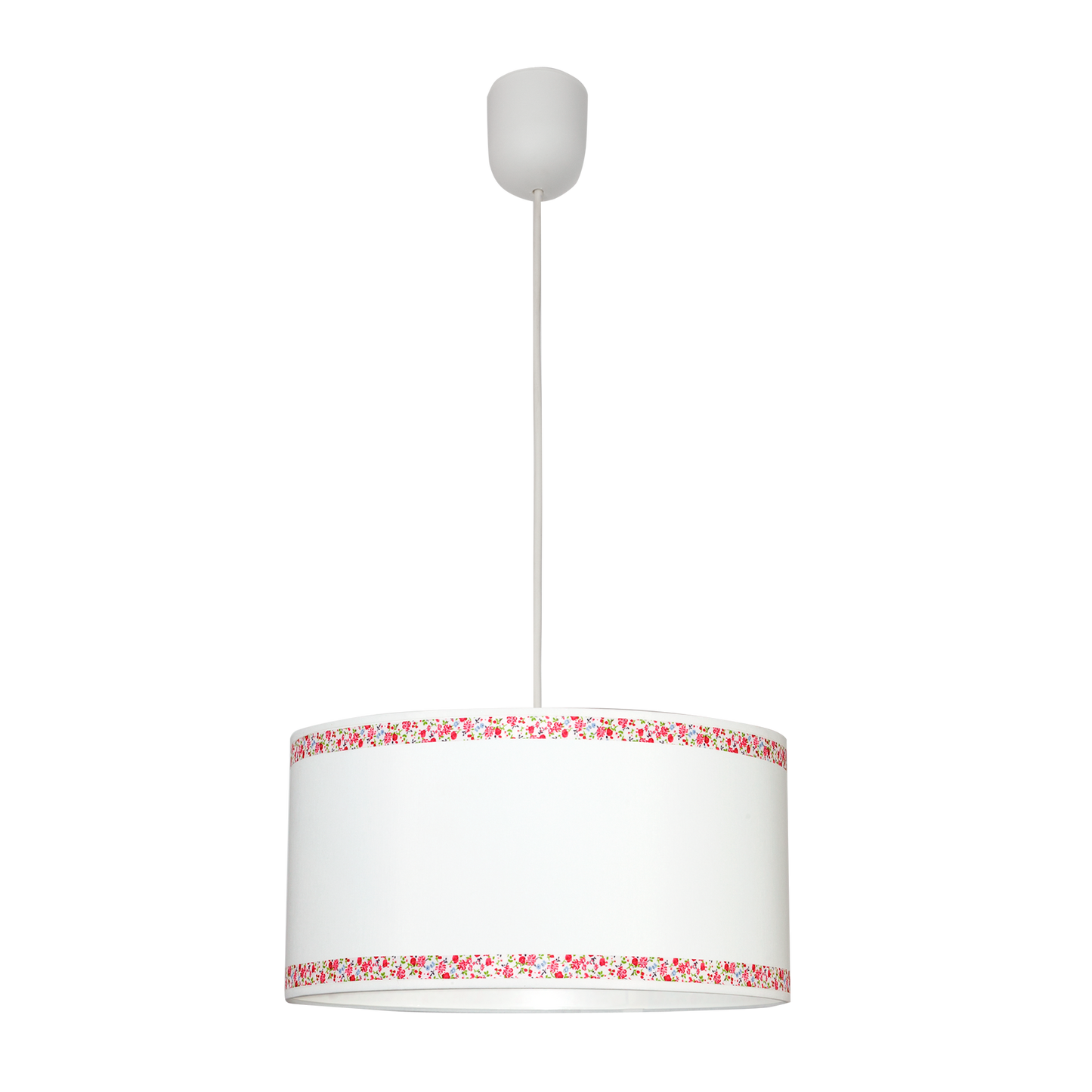 Lámpara colgante Cenefa fabricada en textil color blanco y rosa, ideal para interiores