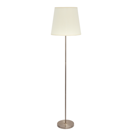 Lámpara de pie fabricada en metal y textil color cuero y beige