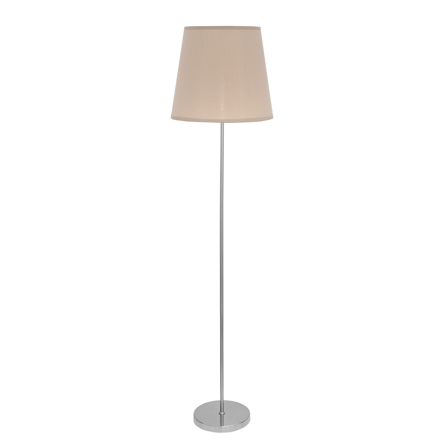Lámpara de pie Maldivas fabricada en metal color níquel y pantalla textil color piedra