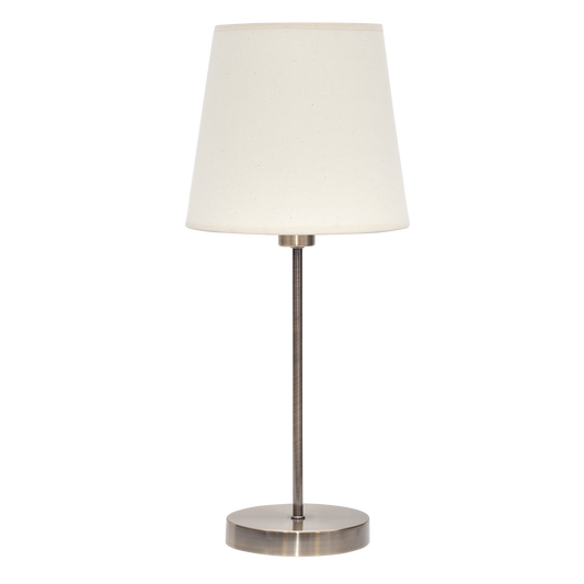 Lámpara Maldivas fabricada en metal color cuero y textil color sancho