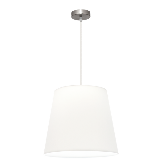 Lámpara colgante Maldivas fabricada en metal color níquel y textil blanco