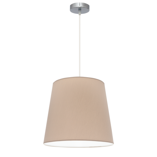 Colgante Maldivas fabricado en Metal color Cromo, con pantalla textil color Piedra